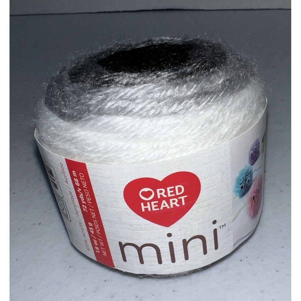 Red Heart Mini Newsie Yarn 1.6 oz. Crochet Craft Black‎ White
